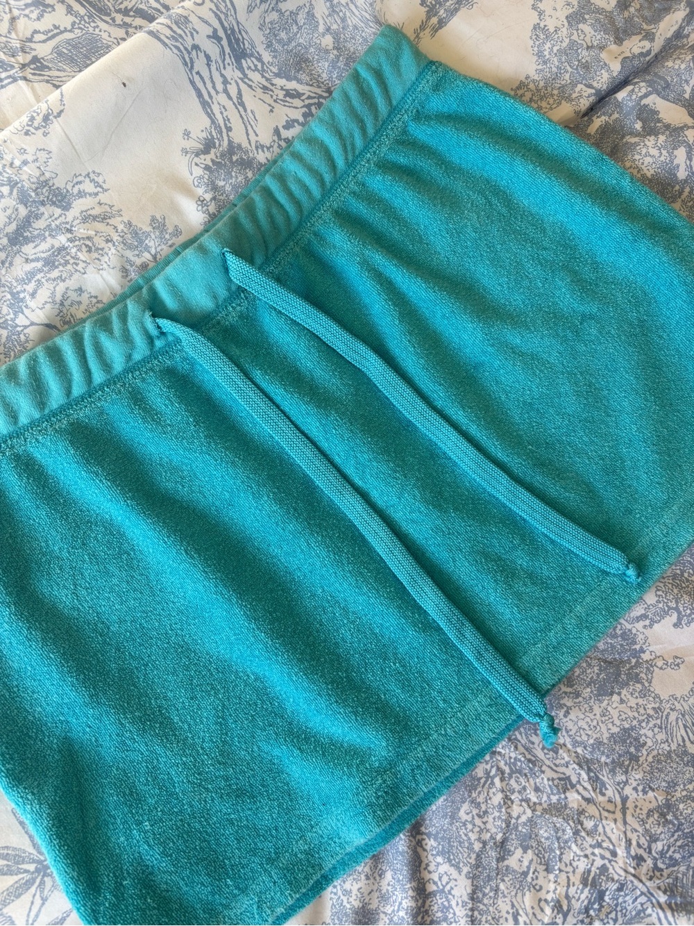 Terry Drawstring Mini Skirt in Teal - Picture 2 of 3